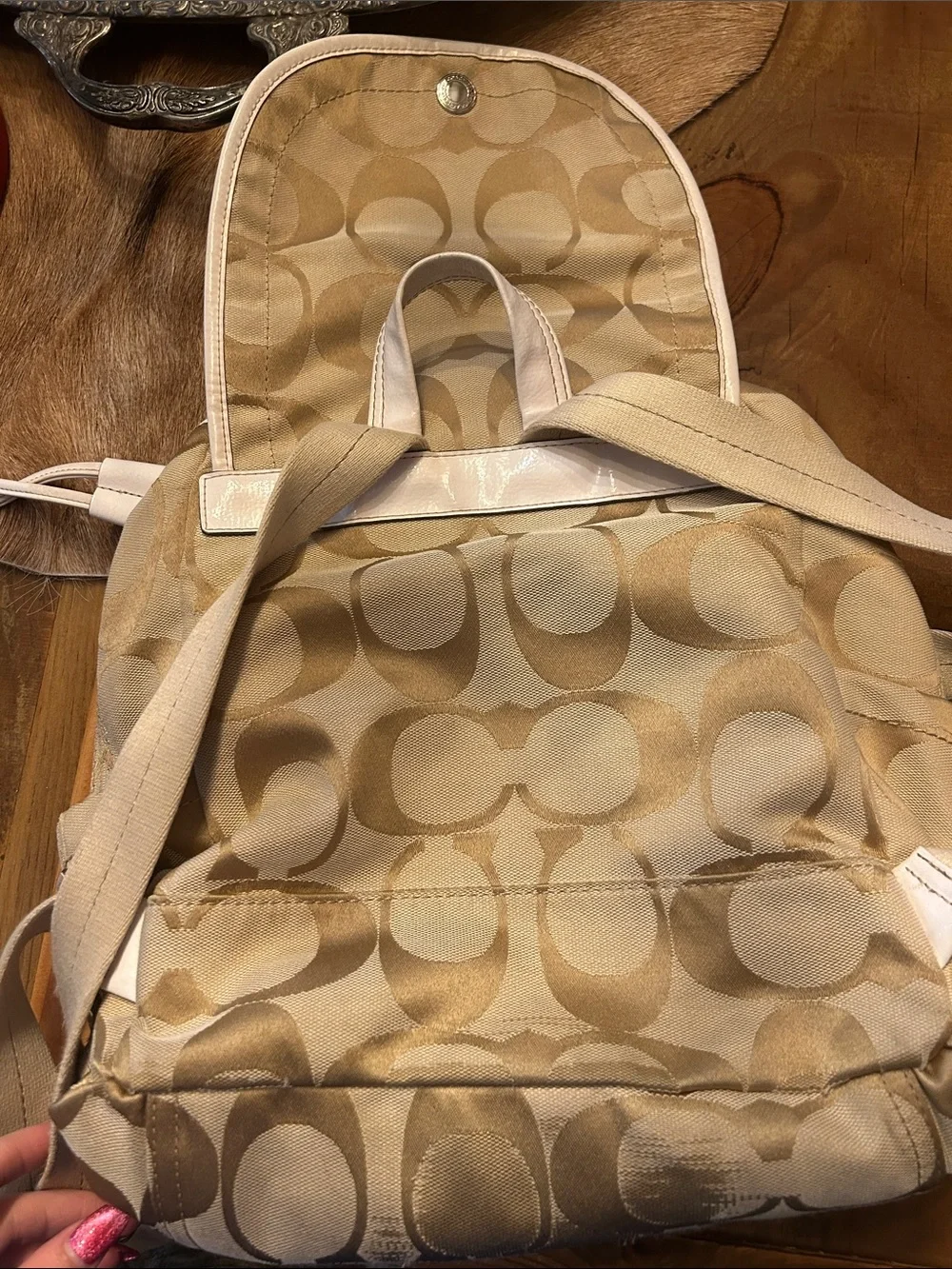 Coach Signature Canvas Drawstring Backpack in Khaki